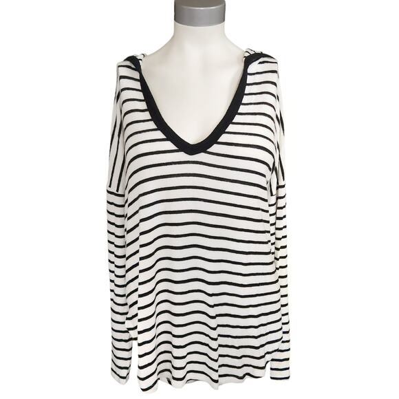 Free People Tops - FREE PEOPLE Movement super soft high low striped hoodie hooded knit top Sz S NEW